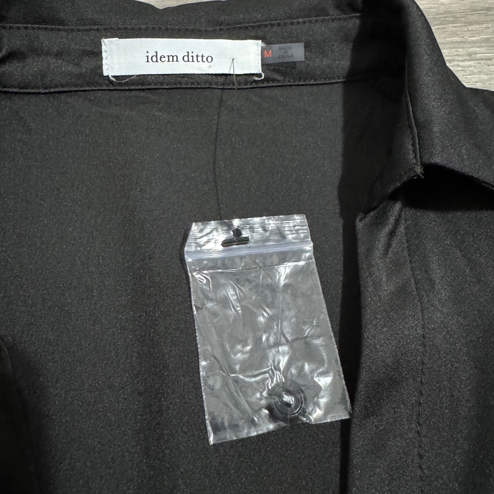 Idem Ditto Black Ruched Front Long Sleeve Collared Button Down Gothic Shirt M - Picture 13 of 14